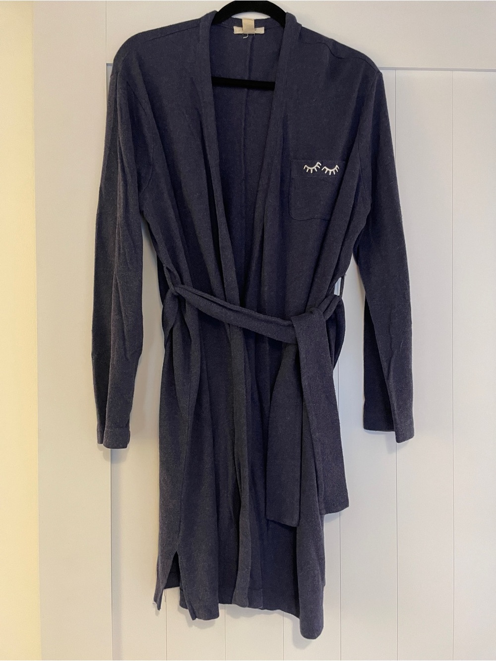 Madewell Navy Robe with Eyelash Embroidery